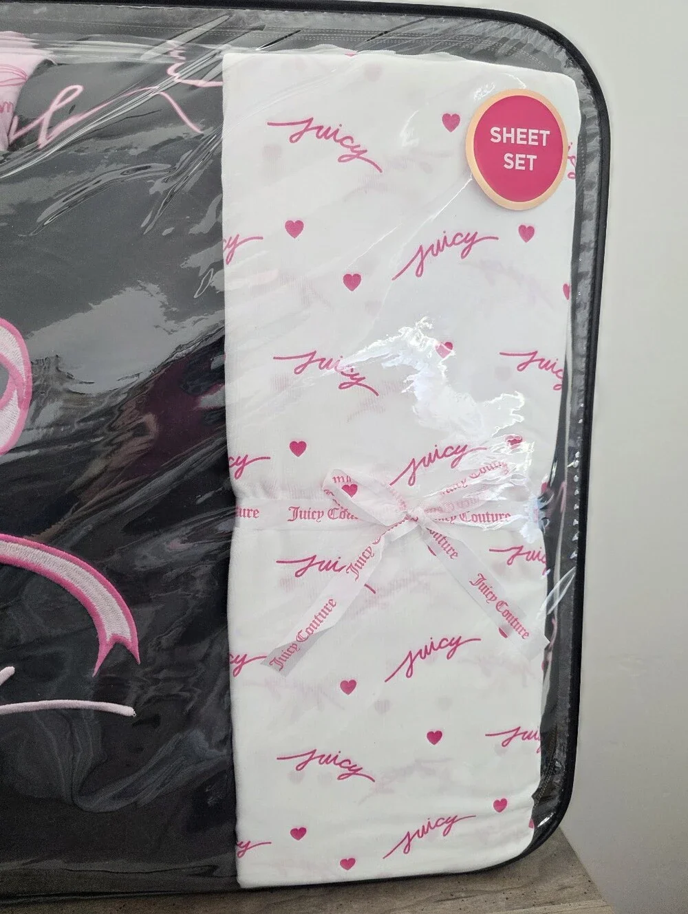 Juicy Couture KING Pink Bow 8 piece Reversible Comforter and Sheets set